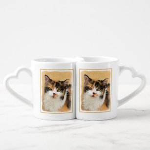 Calico Cat Painting - Cute Original Cat Art Coffee Mug Set