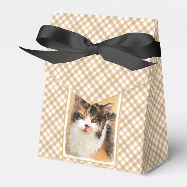 Calico Cat Painting - Cute Original Cat Art Favour Box (Front Side)