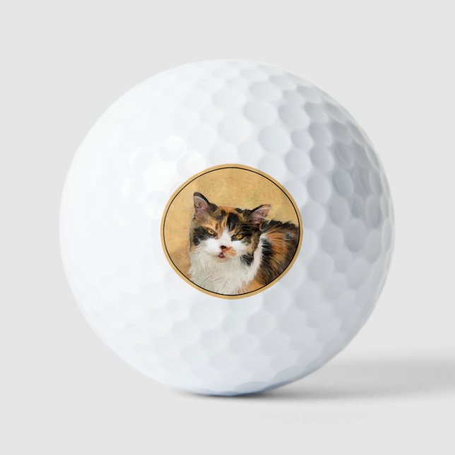 Calico Cat Painting - Cute Original Cat Art Golf Balls (Front)