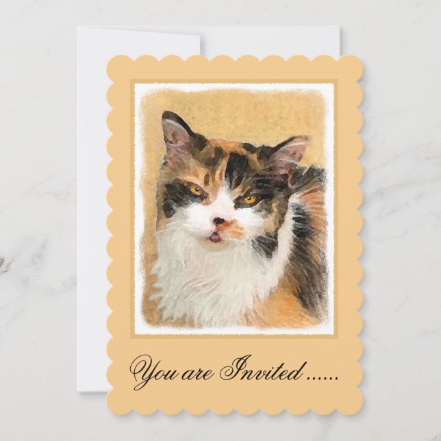 Calico Cat Painting - Cute Original Cat Art Invitation (Front)