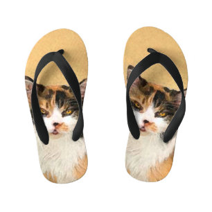 Calico Cat Painting - Cute Original Cat Art Kid's Thongs