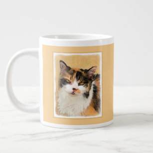 Calico Cat Painting - Cute Original Cat Art Large Coffee Mug