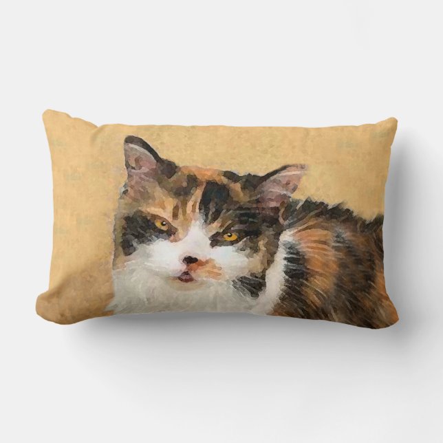 Calico Cat Painting - Cute Original Cat Art Lumbar Cushion (Front)