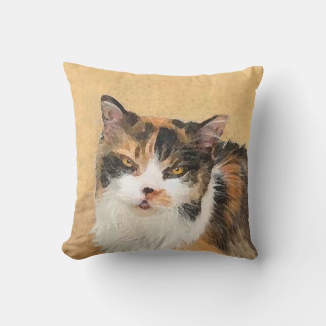 Calico Cat Painting - Cute Original Cat Art Outdoor Cushion (Front)