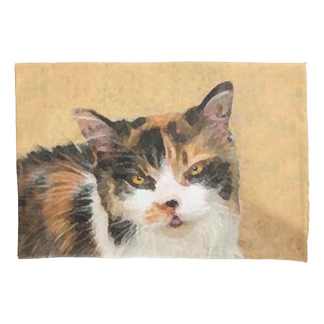 Calico Cat Painting - Cute Original Cat Art Pillowcase (Front)