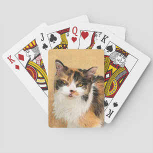 Calico Cat Painting - Cute Original Cat Art Playing Cards