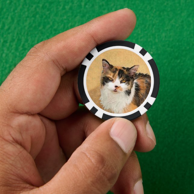 Calico Cat Painting - Cute Original Cat Art Poker Chips (Hand)