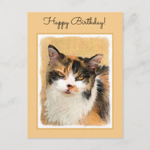 Calico Cat Painting - Cute Original Cat Art Postcard