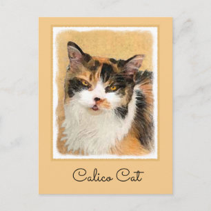 Calico Cat Painting - Cute Original Cat Art Postcard