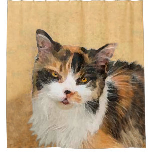 Calico Cat Painting - Cute Original Cat Art Shower Curtain