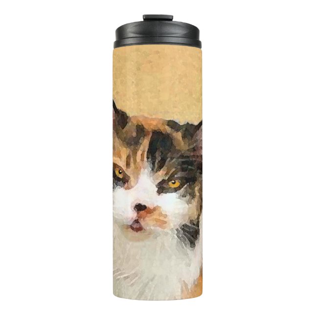 Calico Cat Painting - Cute Original Cat Art Thermal Tumbler (Front)