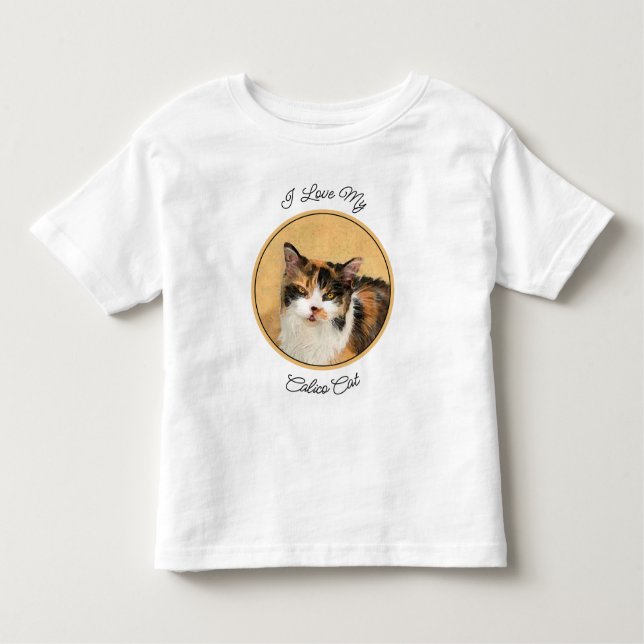 Calico Cat Painting - Cute Original Cat Art Toddler T-Shirt (Front)