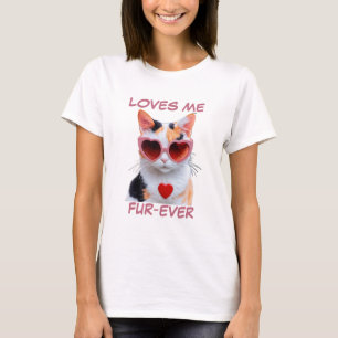 Calico Cat Pink Red Heart Heart-Shaped Sunglasses T-Shirt