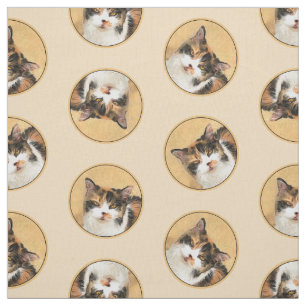 Calico Cat Portrait Painting Cute Original Art Fabric