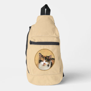 Calico Cat Portrait Painting Cute Original Art Sling Bag