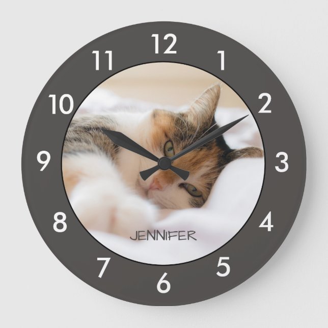 Calico Cat Resting Custom Large Clock (Front)