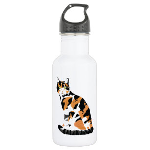Calico cat sitting 532 ml water bottle