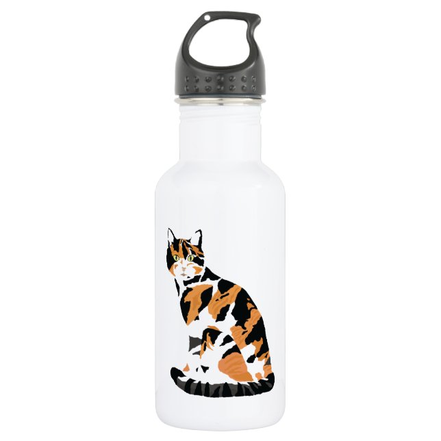 Calico cat sitting 532 ml water bottle (Front)