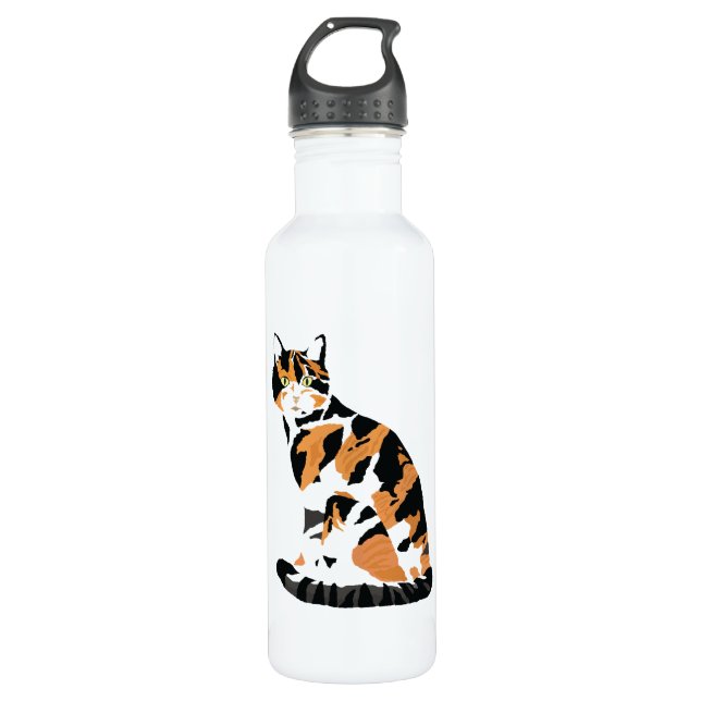 Calico cat sitting 710 ml water bottle (Front)
