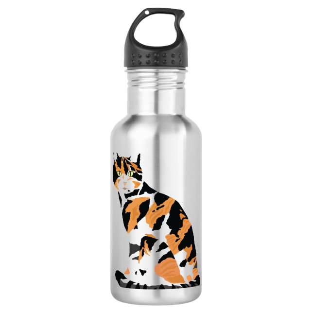 Calico cat sitting 710 ml water bottle (Front)