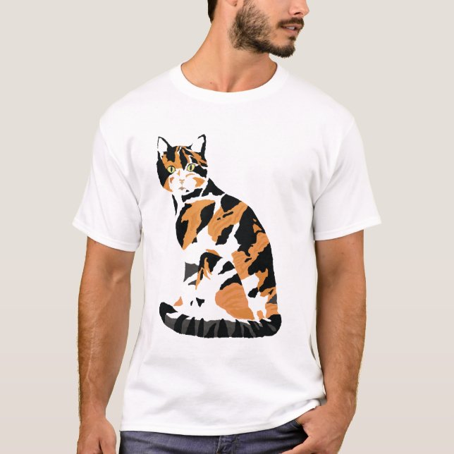 Calico cat sitting T-Shirt (Front)