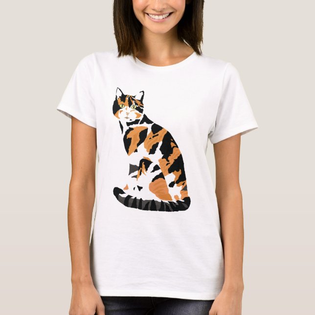Calico cat sitting T-Shirt (Front)