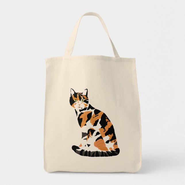 Calico cat sitting tote bag (Front)