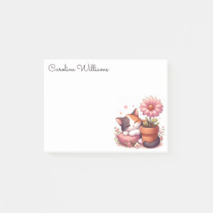Calico Cat Sleeping Kitten with a Pink Daisy Post-it Notes