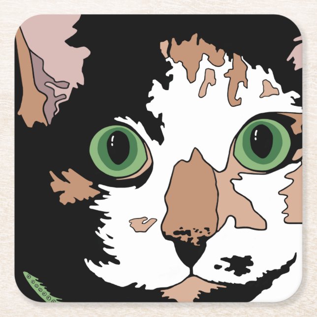 Calico Cat   Square Paper Coaster (Front)