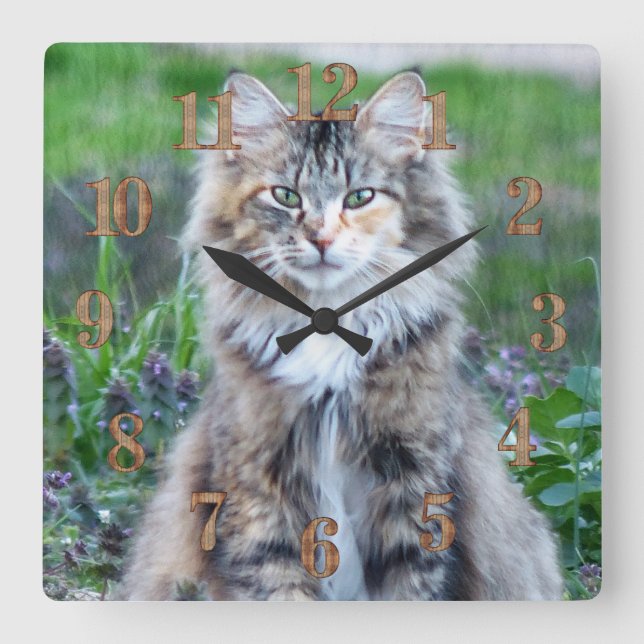 Calico Cat Square Wall Clock (Front)
