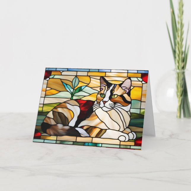 Calico Cat Stained Glass Card (Front)