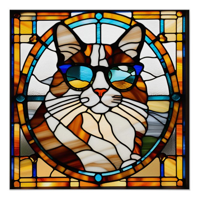 Calico Cat Stained Glass Poster (Front)