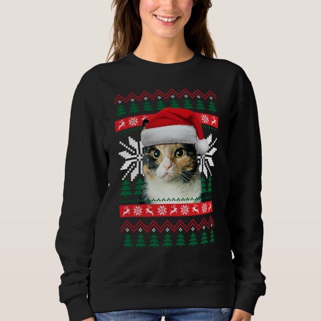 Calico Cat Ugly Christmas Sweater Style Santa Hat  (Front)