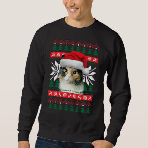 Calico Cat Ugly Christmas Sweater Style Santa Hat