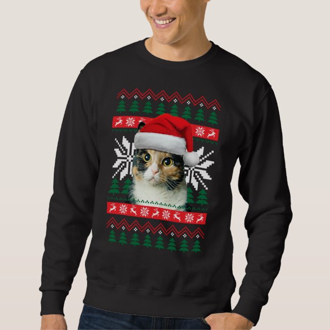 Calico Cat Ugly Christmas Sweater Style Santa Hat  (Front)
