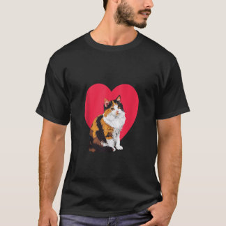Calico Cat Valentines Day Red Heart Love Mum Dad T T-Shirt