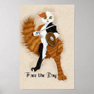 Calico Cat Warrior Grimalkin with Sword and Shield Poster