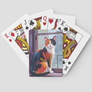 Calico Cat Watercolor Windowsill Pet Playing Cards