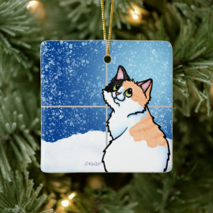 Calico Cat Window Ceramic Ornament