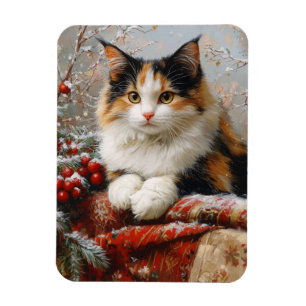 Calico Cat Winter Scene Painting Flexible Magnet