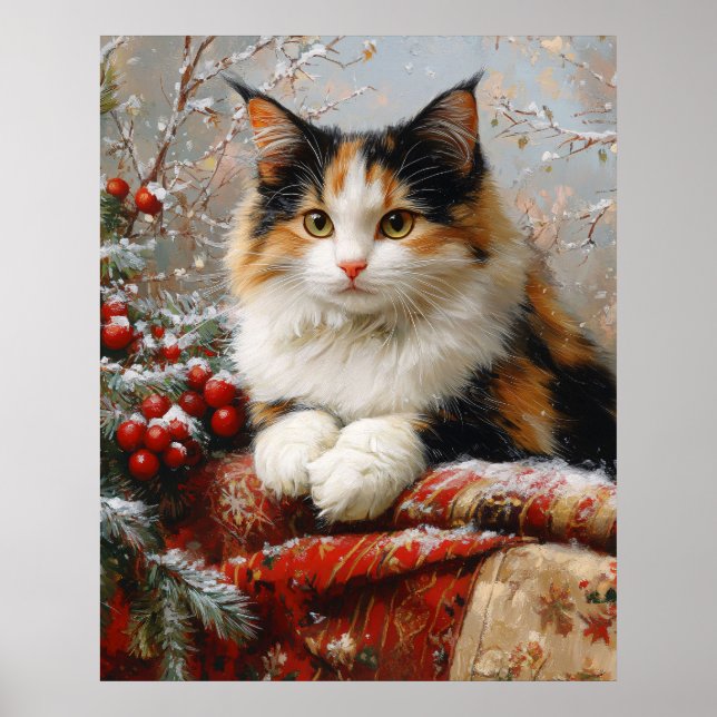 Calico Cat Winter Scene Painting Poster (Front)
