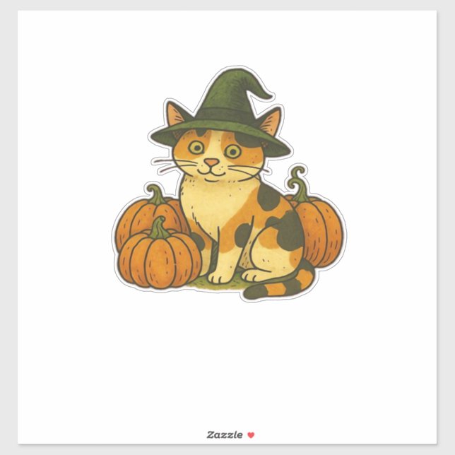 Calico Cat Witch with Pumpkins Halloween Design Cl (Sheet)