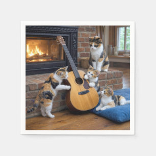 Calico Cat with Kittens and Guitar Napkin