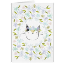 Calico Cat with Wildflowers