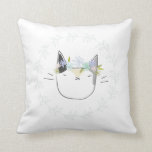 Calico Cat with Wildflowers Cushion<br><div class="desc">A sweet calico cat with a crown of wildflowers in shades of mint green and robin's egg blue.
www.RiveGaucheCraft.com</div>