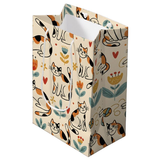 Calico Cats Naive Art Style Medium Gift Bag (Front Angled)