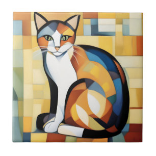 Calico Cubism A Feline Ceramic Tile