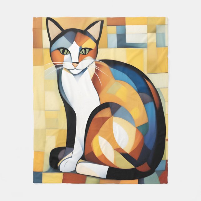 Calico Cubism A Feline Fleece Blanket (Front)