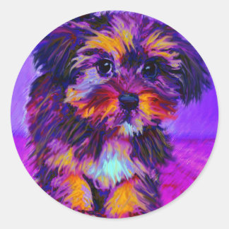 calico dog classic round sticker