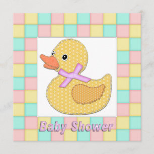 Calico Duckling Pink Bow Pastel Squares Shower A Invitation